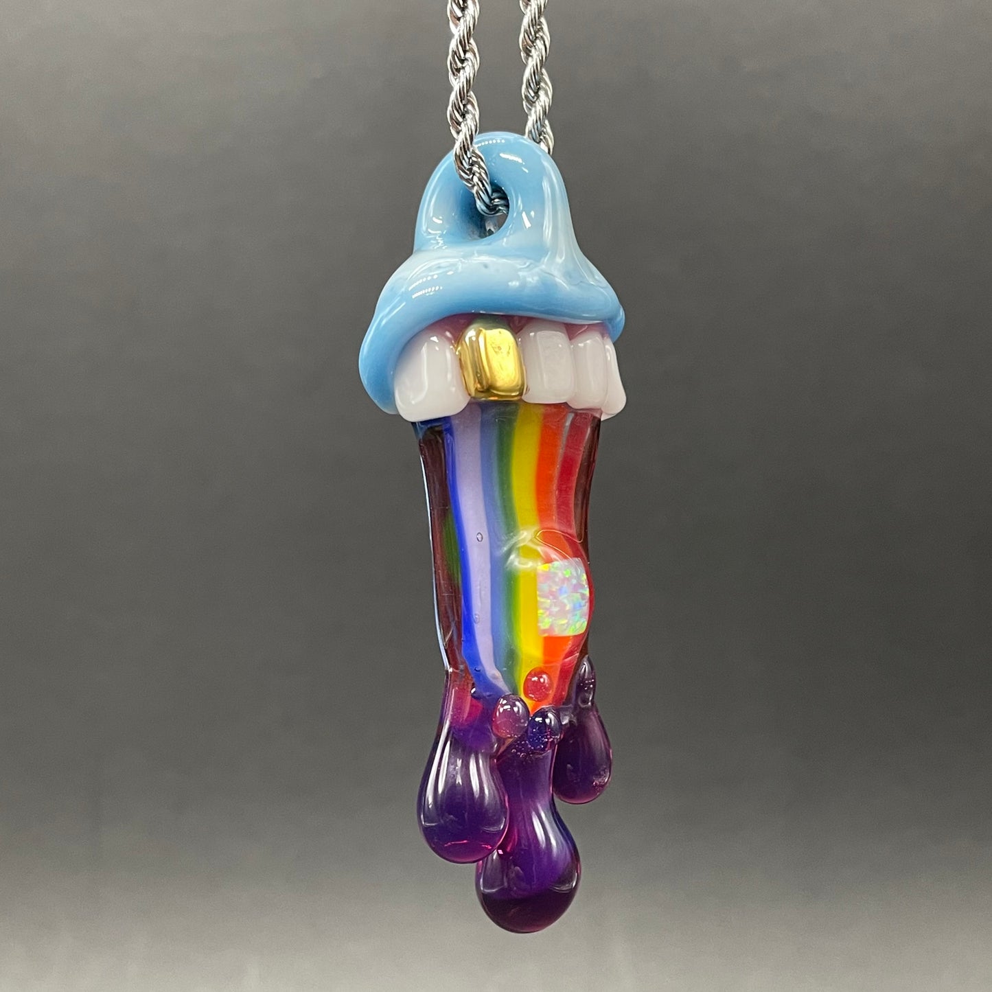 Premium Glass opal rainbow tongue pendant - collectible glass art