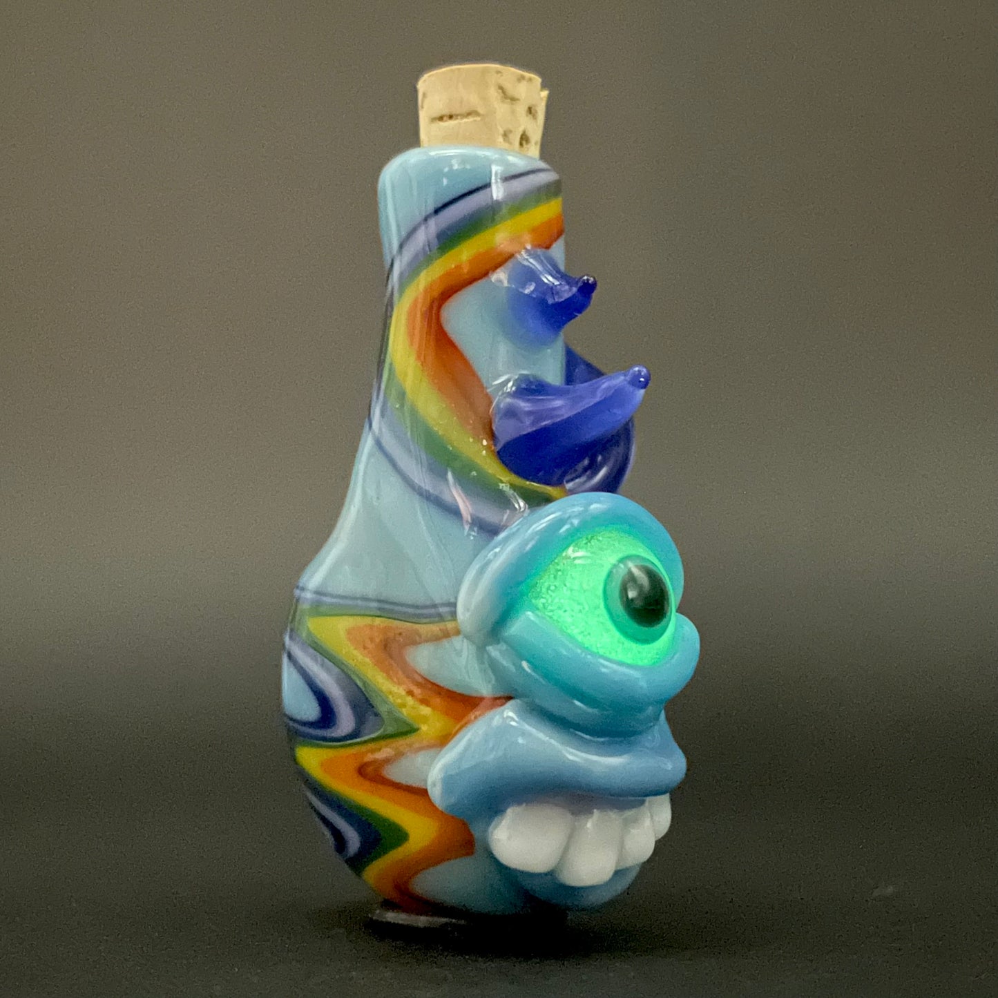 Premium Rainbow cork bottle pendant - collectible glass art