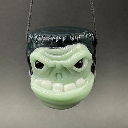 Glass Frankenstein pendant detail view - premium glass art