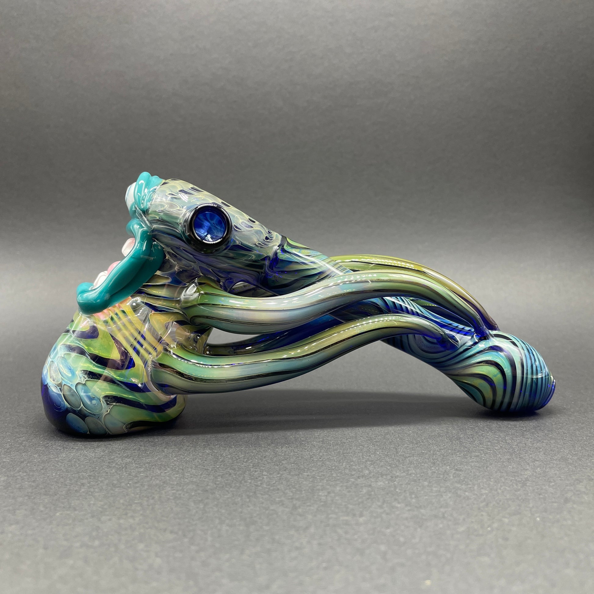 Close-up of Screaming tentacle bubbler - handcrafted glass