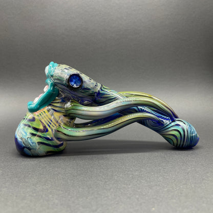 Close-up of Screaming tentacle bubbler - handcrafted glass