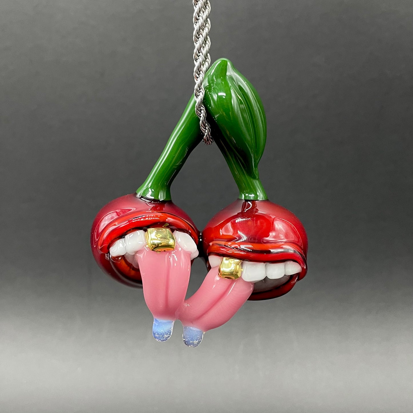 Hand-blown glass Cherry lover pendant by Leviathan Glass