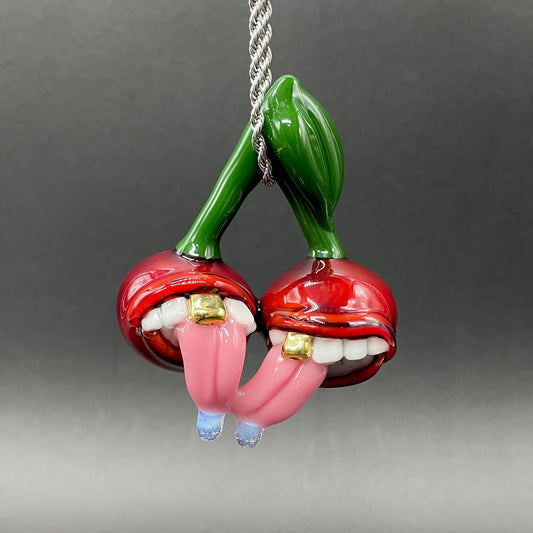 Hand-blown glass Cherry lover pendant by Leviathan Glass