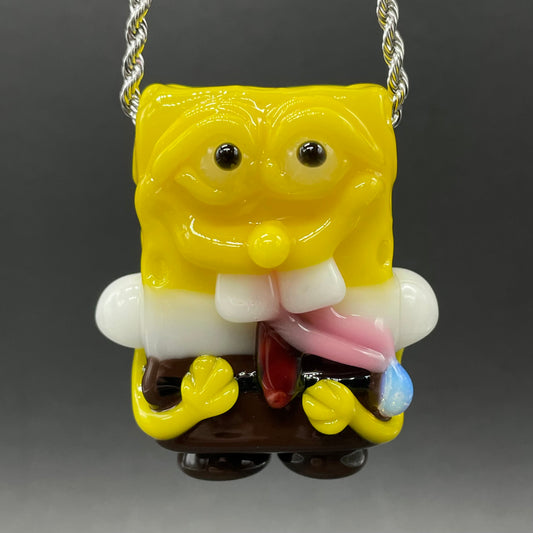 Sponge bob square pants glass pendant detail view - premium glass art