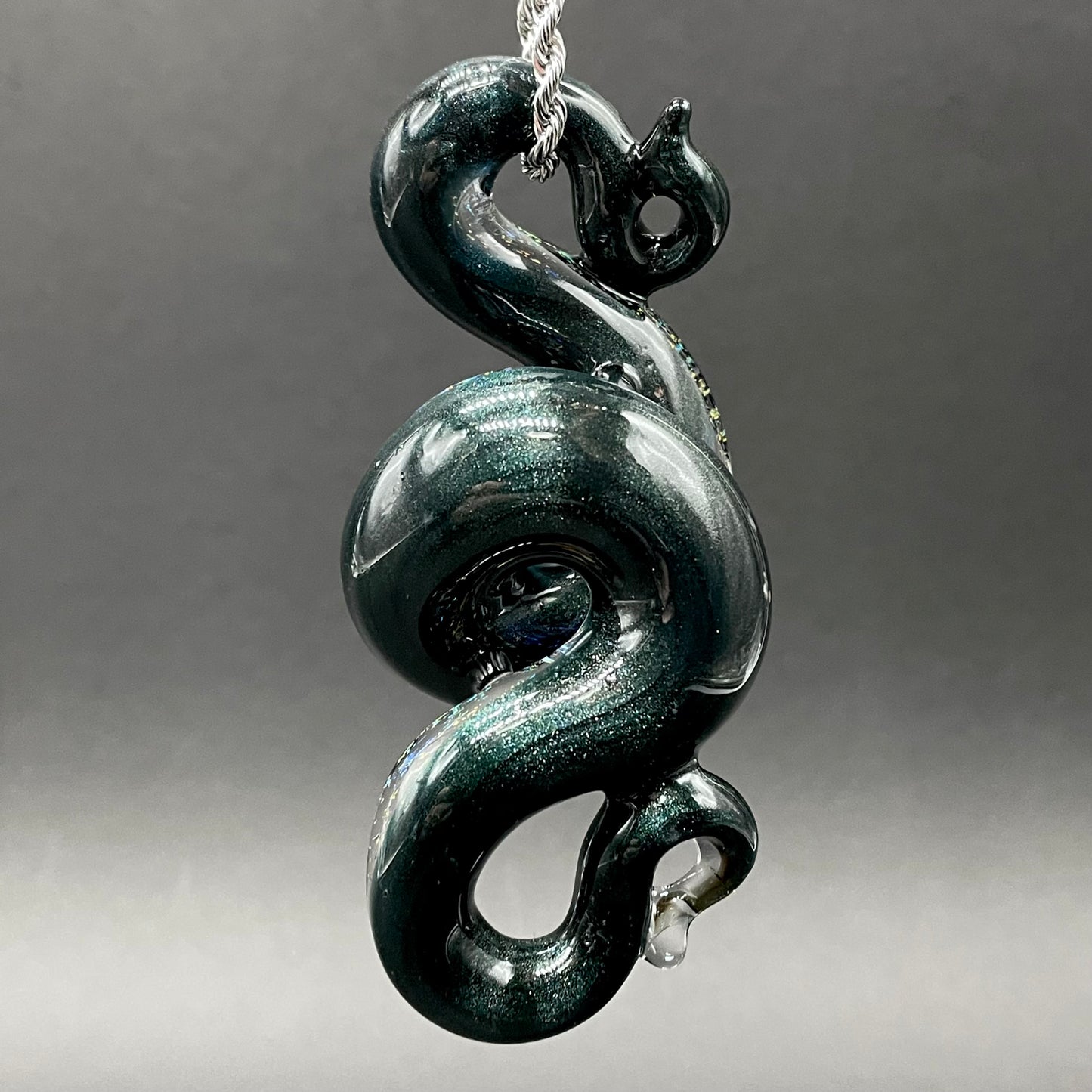 Artisan glass Dichroic rainbow sparkle snake pendant - detailed craftsmanship