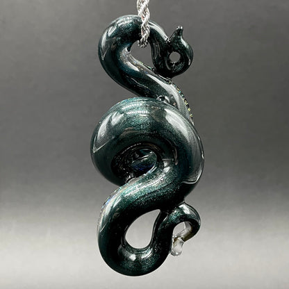 Artisan glass Dichroic rainbow sparkle snake pendant - detailed craftsmanship