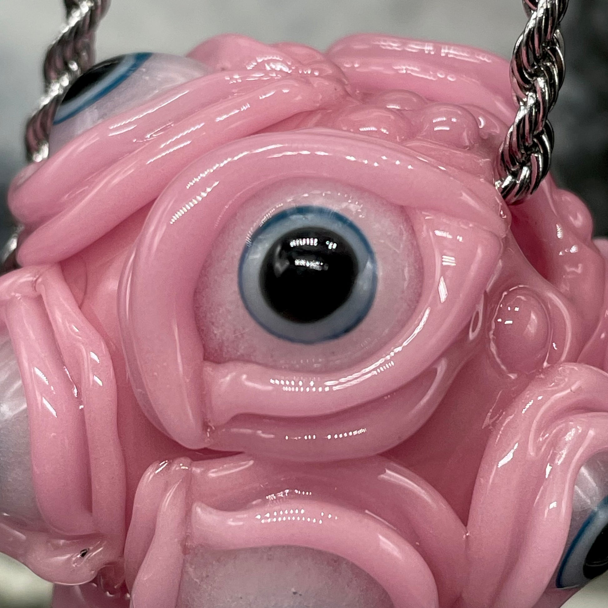 Pink Argus pendant by Leviathan Glass - artisan detail