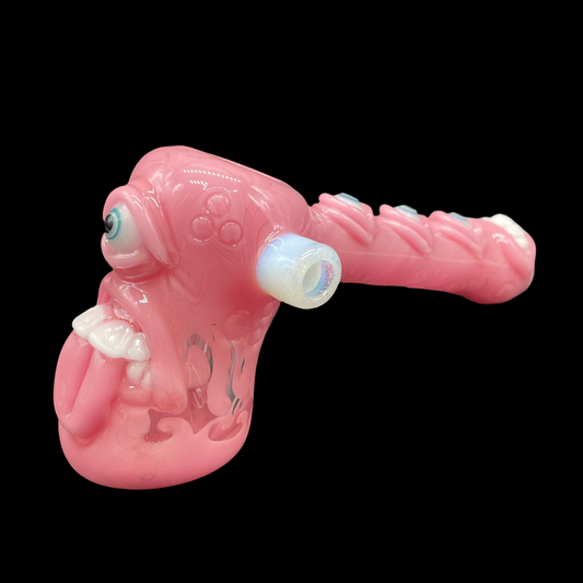Hand-blown glass Pink evil eye bubbler by Leviathan Glass