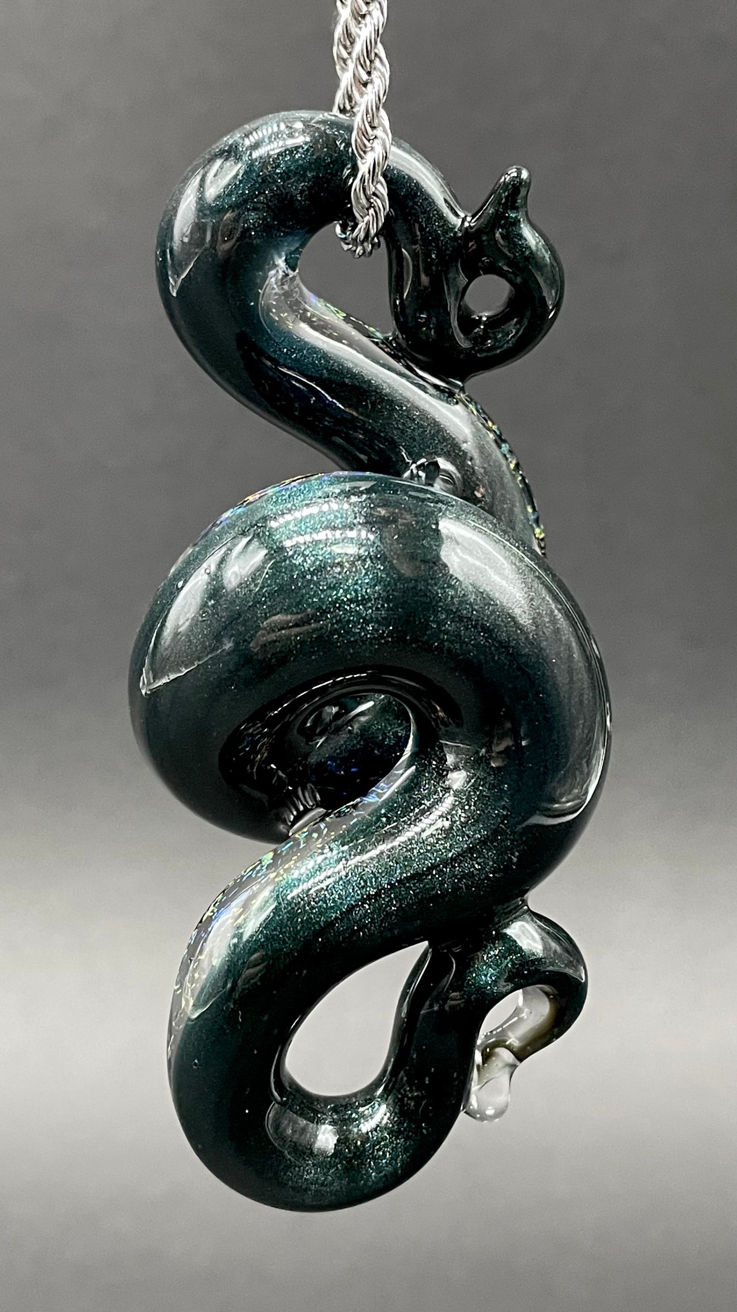 Hand-blown Dichroic rainbow sparkle snake pendant - Leviathan Glass original