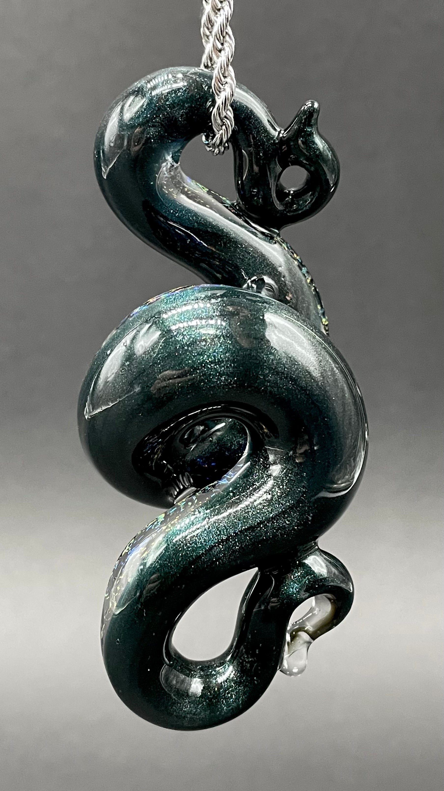 Hand-blown Dichroic rainbow sparkle snake pendant - Leviathan Glass original