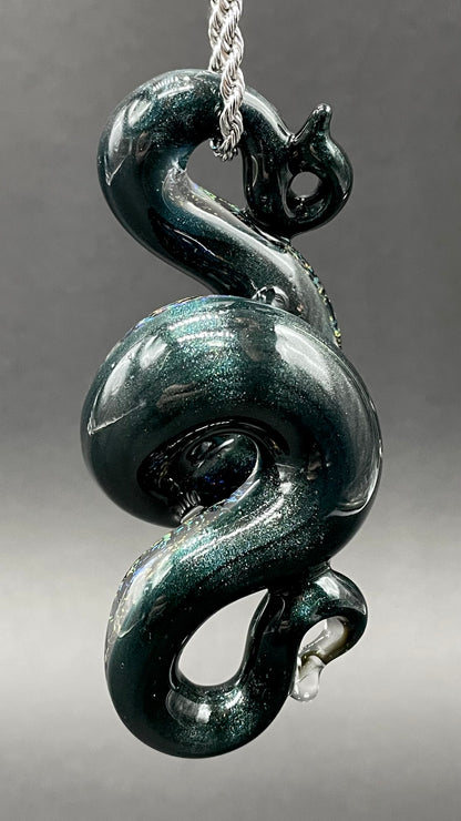 Hand-blown Dichroic rainbow sparkle snake pendant - Leviathan Glass original