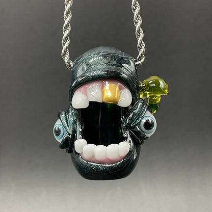 Hand-blown Screaming UV reactive mushroom monster pendant - Leviathan Glass original