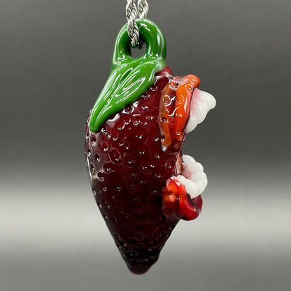 Screaming strawberry glass pendant