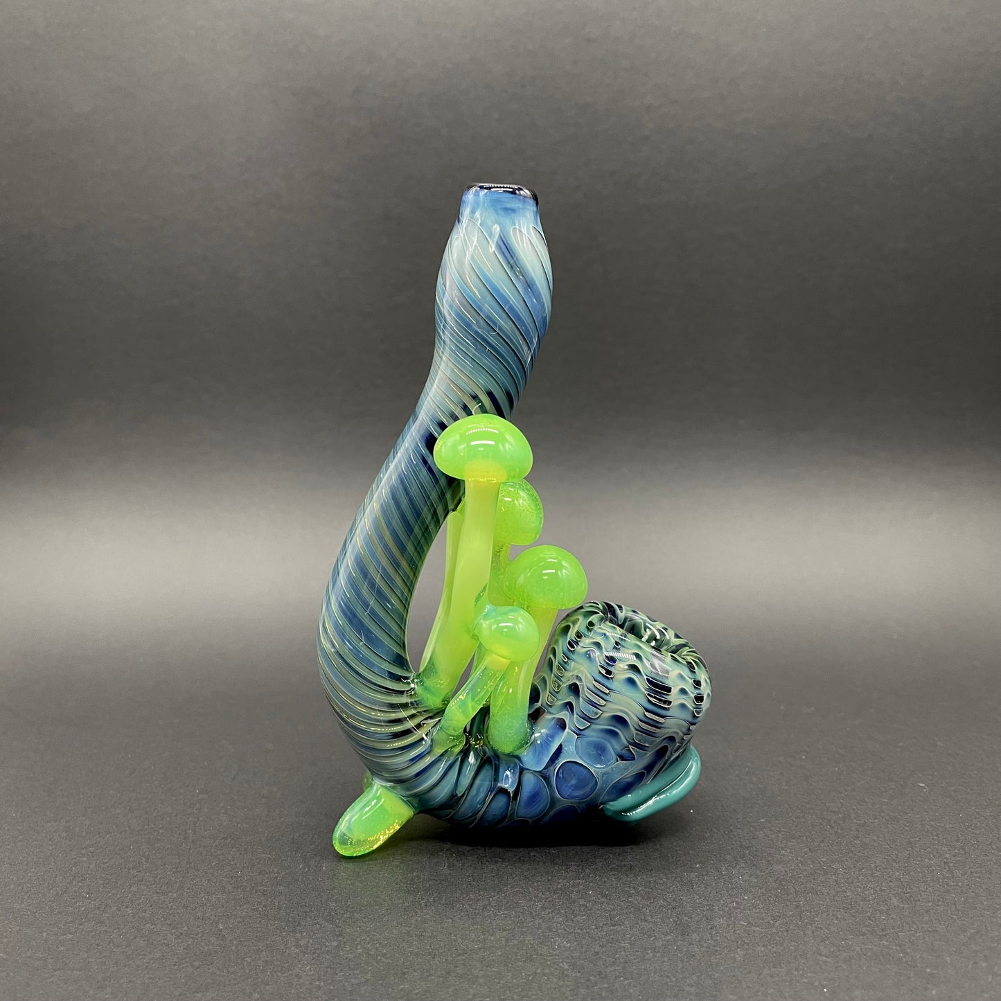 Hand-blown glass Slime Green Mushroom Sherlock by Leviathan Glass