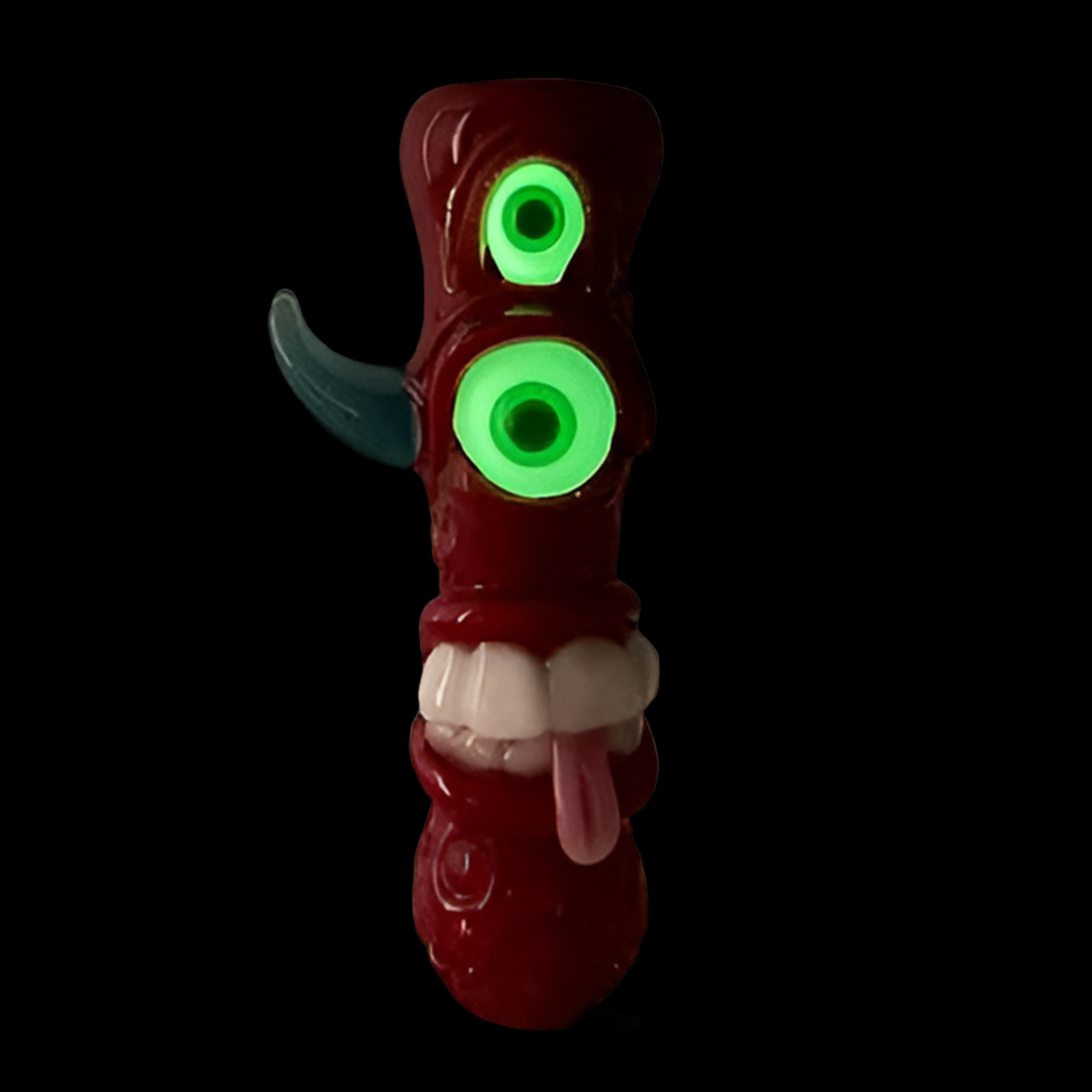 Hand-blown Red UV Reactive Chillum - Leviathan Glass original