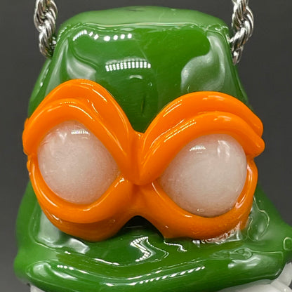 Glass Ninja Turtle Pendant – Handmade Michelangelo Pizza Necklace, TMNT Fan Jewelry