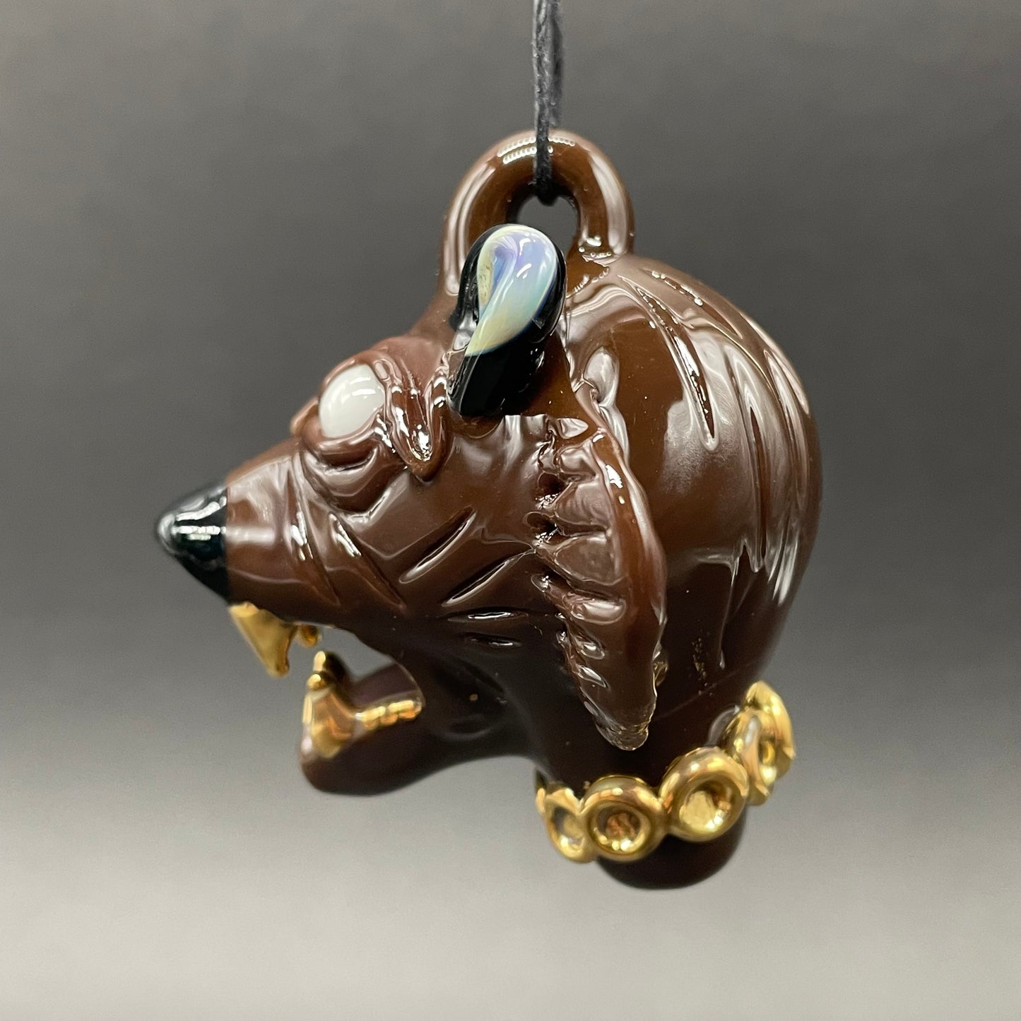 blinged out glass grizzly bear pendant glass art - premium handcrafted piece