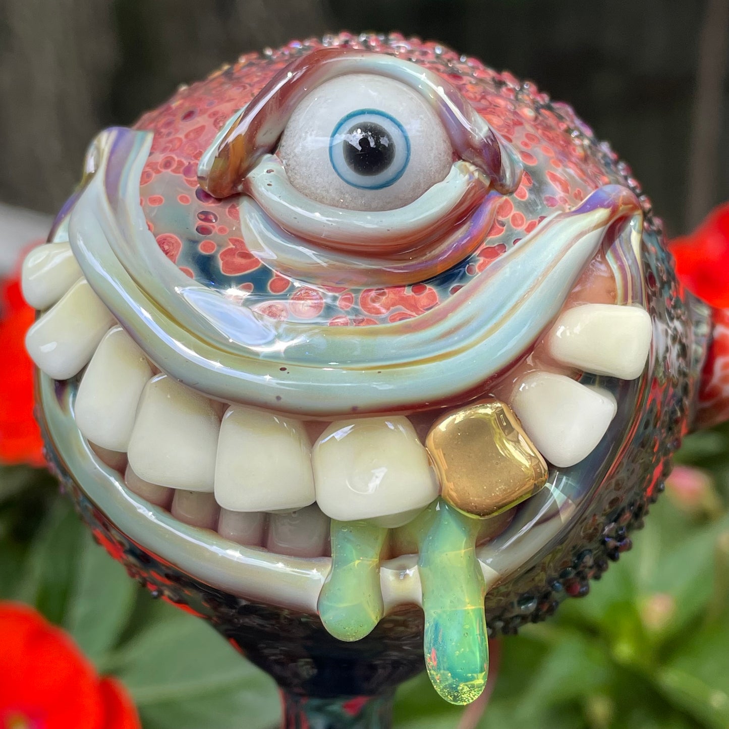 Hand blown glass monster watering globe