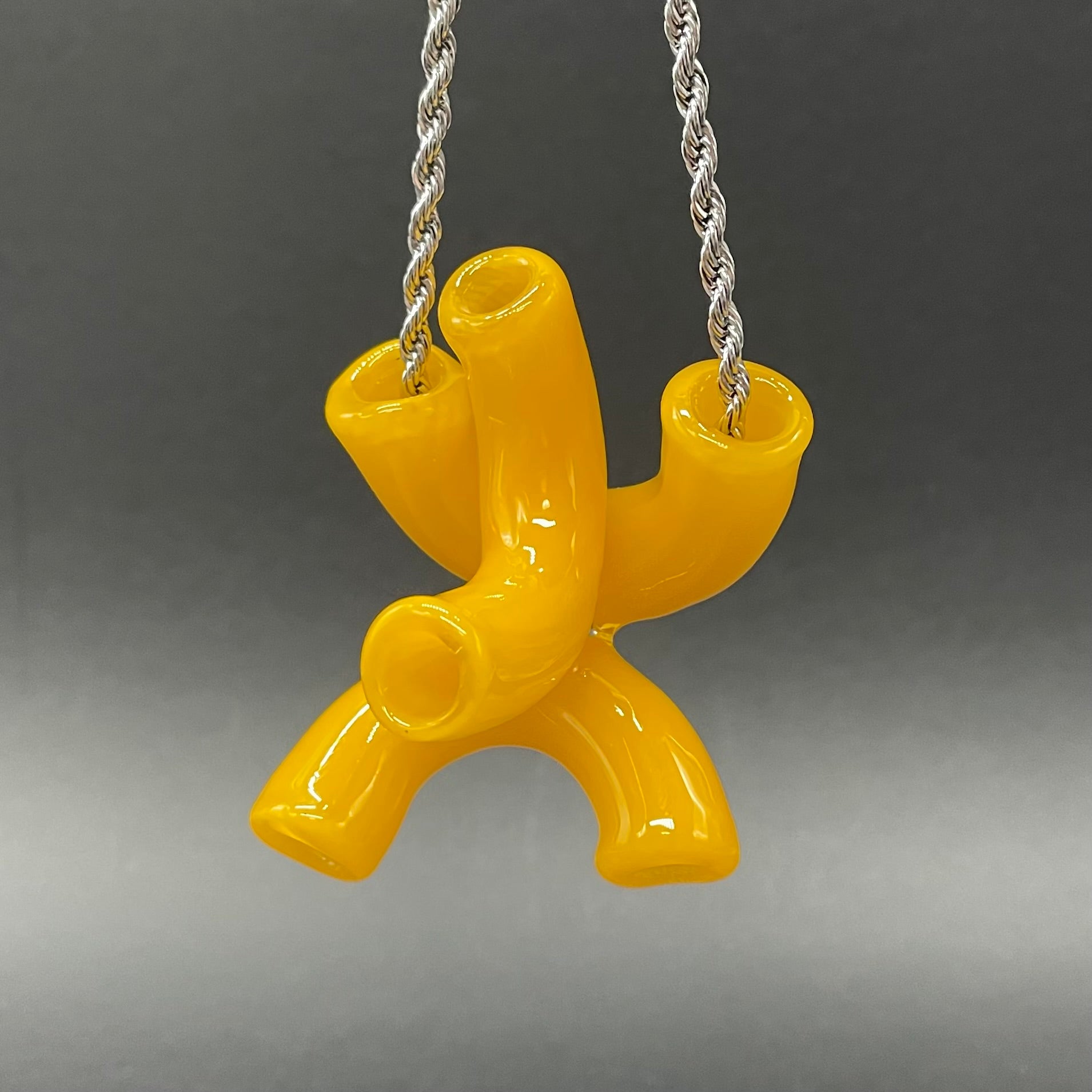 Hand-blown glass Macaroni and cheese necklace by Leviathan Glass