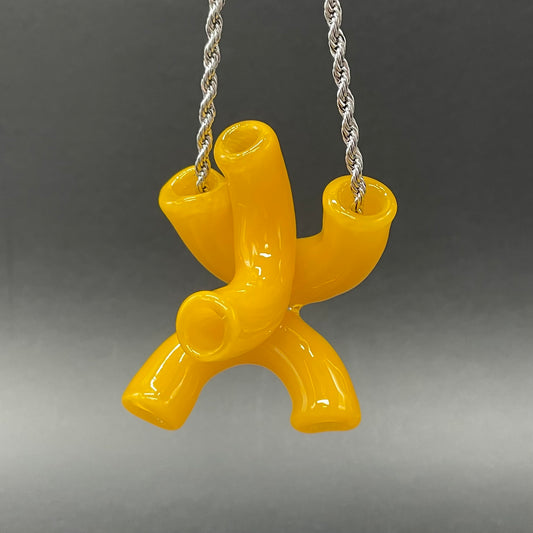 Hand-blown glass Macaroni and cheese necklace by Leviathan Glass
