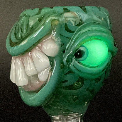 Hand-blown 14mm uv smiley face slide - Leviathan Glass original