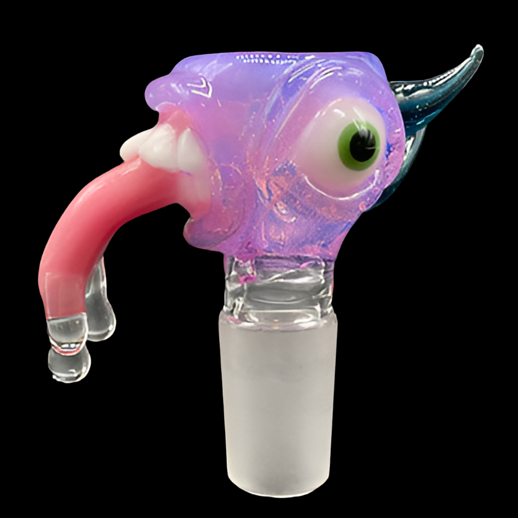 Hand-blown glass 18mm Pink Slime Drooling Tongue Slide by Leviathan Glass
