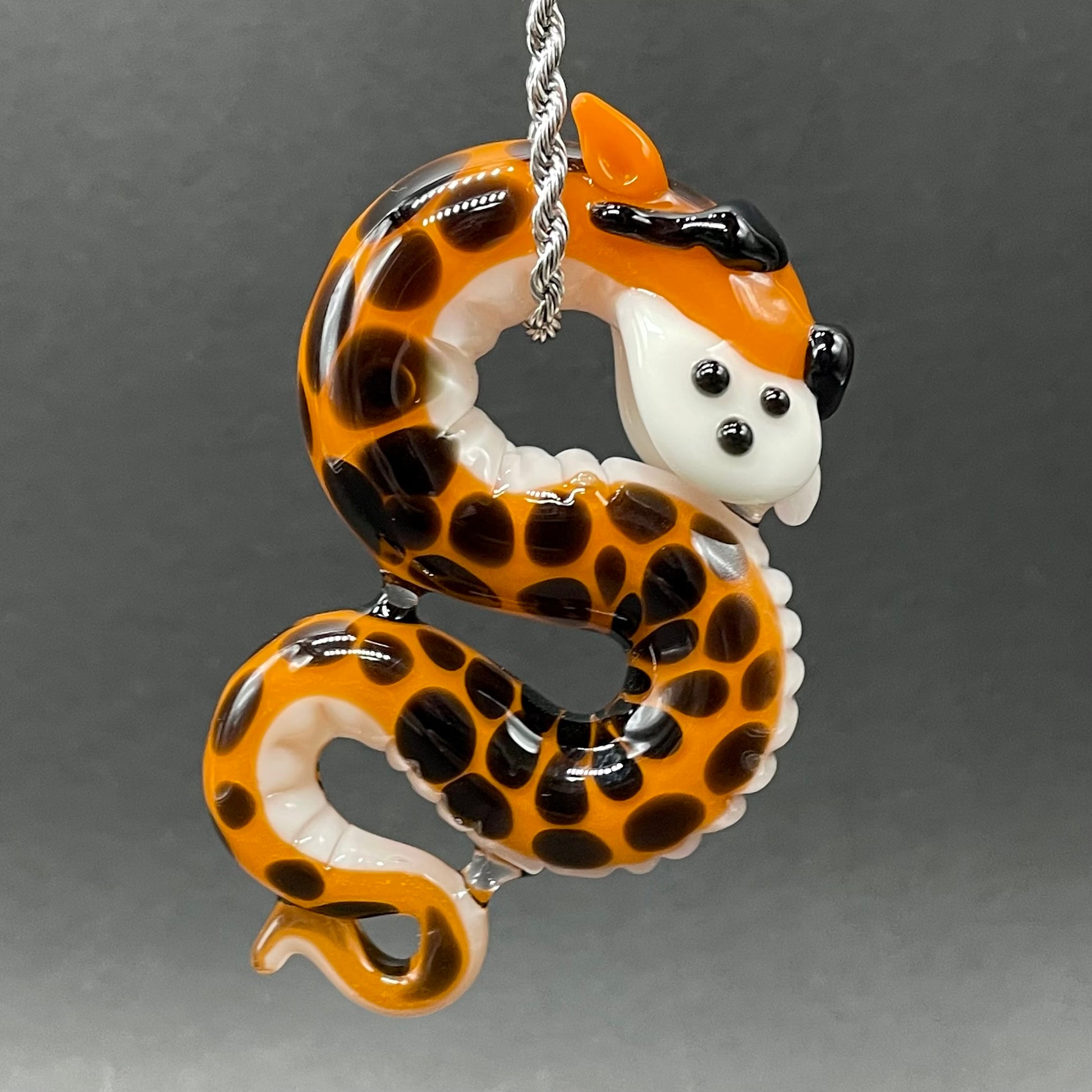 Slithering Chester Cheetah glass pendant craftsmanship - artisan glass work