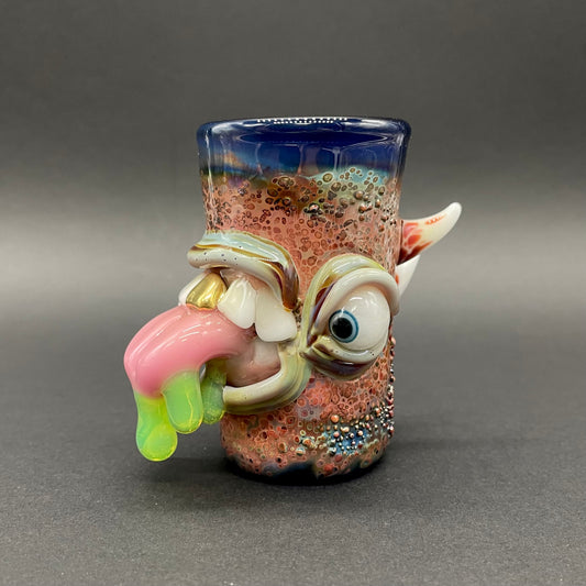 Hand-blown glass tongue demon shot glass by Leviathan Glass