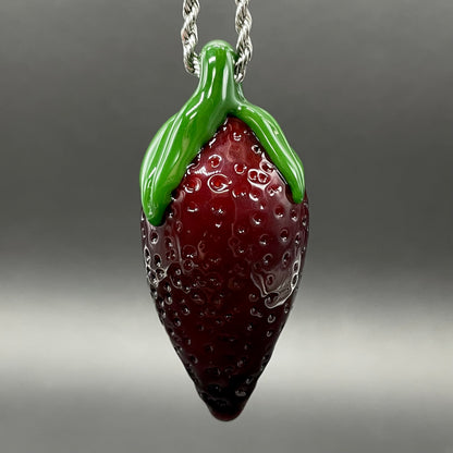 Screaming strawberry glass pendant