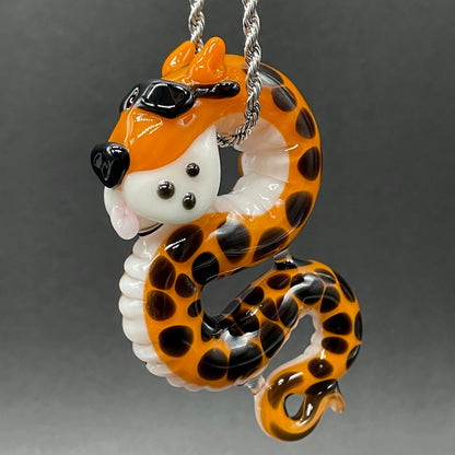 Slithering Chester Cheetah glass pendant detail view - premium glass art