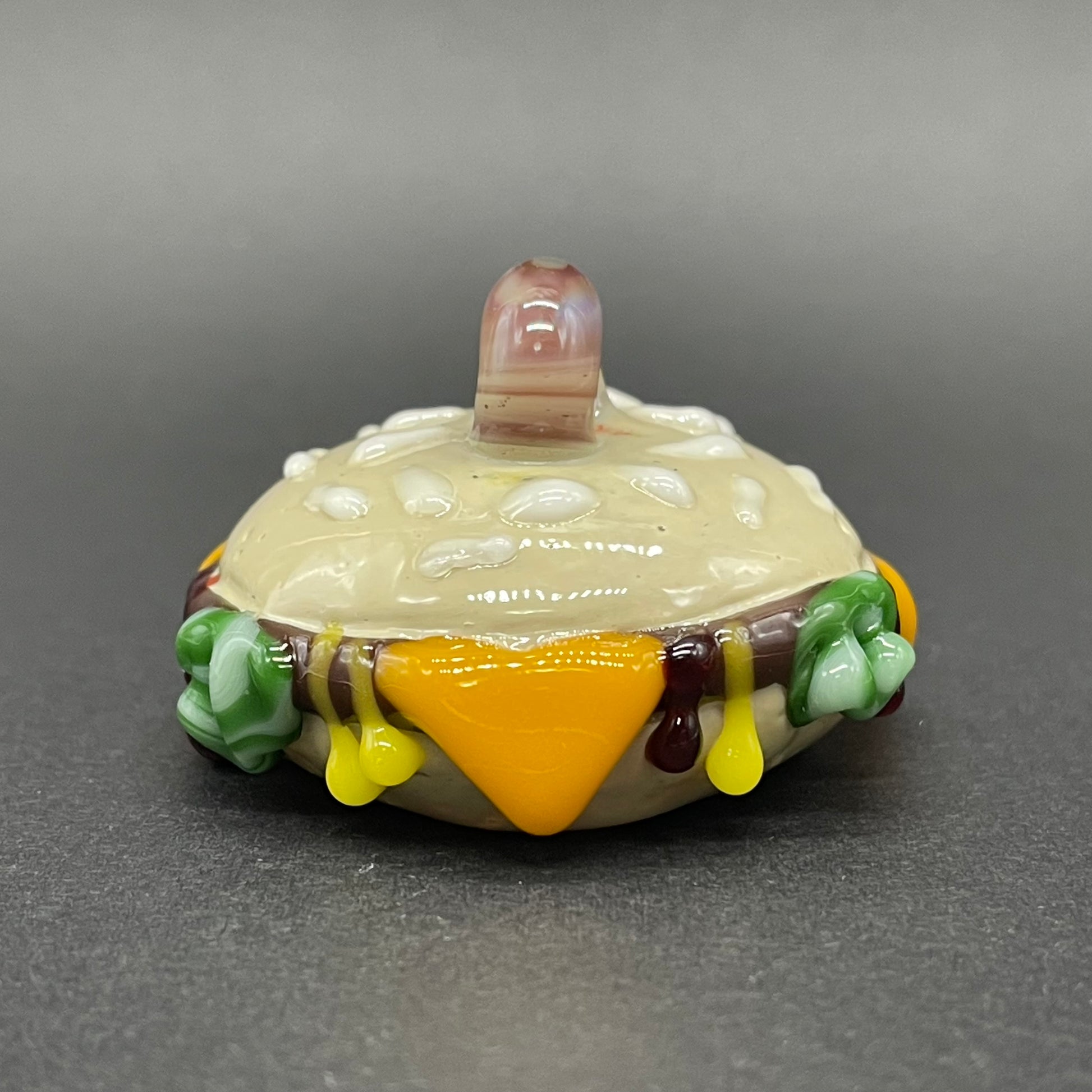 Hand-blown Eye love cheeseburger pendant - Leviathan Glass original