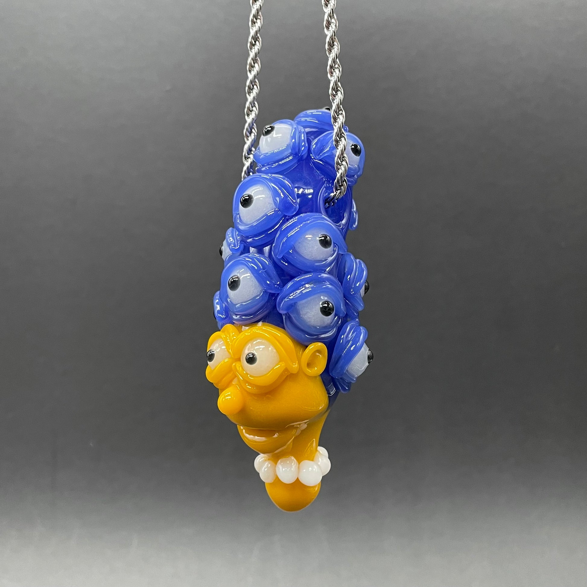 Hand-blown glass Marge Simpson Mutant Pendant by Leviathan Glass