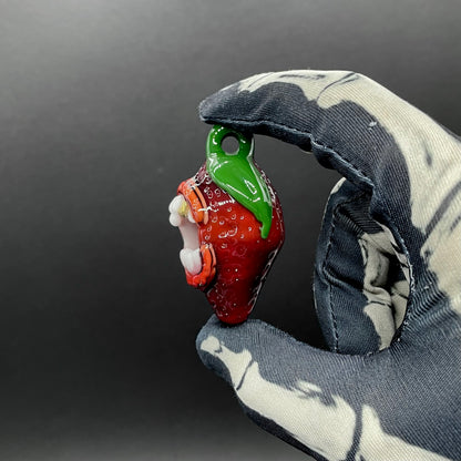 Hand-blown Screaming strawberry glass pendant - Leviathan Glass original