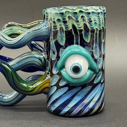 Close-up of Leviathan shot glass - handcrafted glass