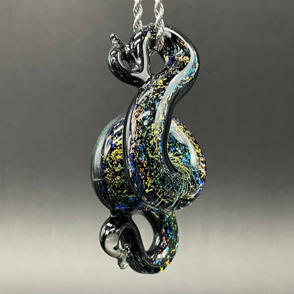 Dichroic rainbow sparkle snake pendant craftsmanship - artisan glass work