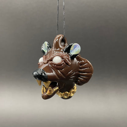 Hand-blown glass blinged out glass grizzly bear pendant by Leviathan Glass