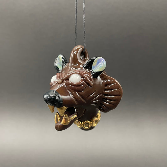 Hand-blown glass blinged out glass grizzly bear pendant by Leviathan Glass
