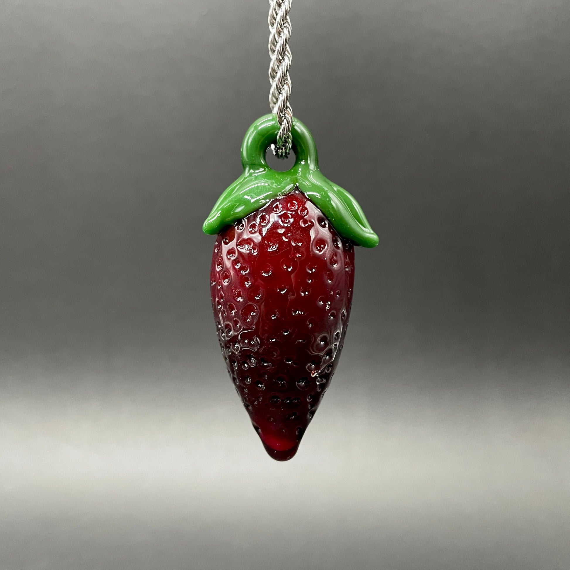 Hand-blown glass Strawberry pendant by Leviathan Glass