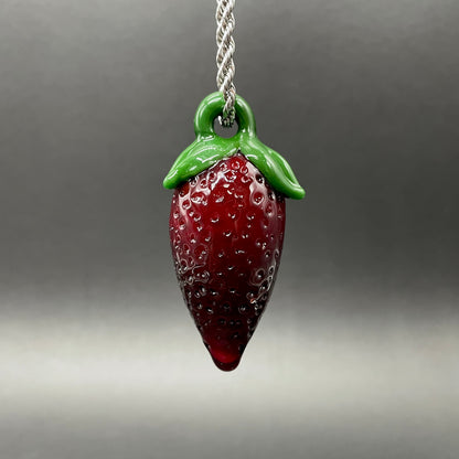 Hand-blown glass Strawberry pendant by Leviathan Glass