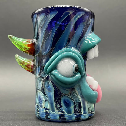 Close-up of Screaming tongue shot glass - handcrafted glass