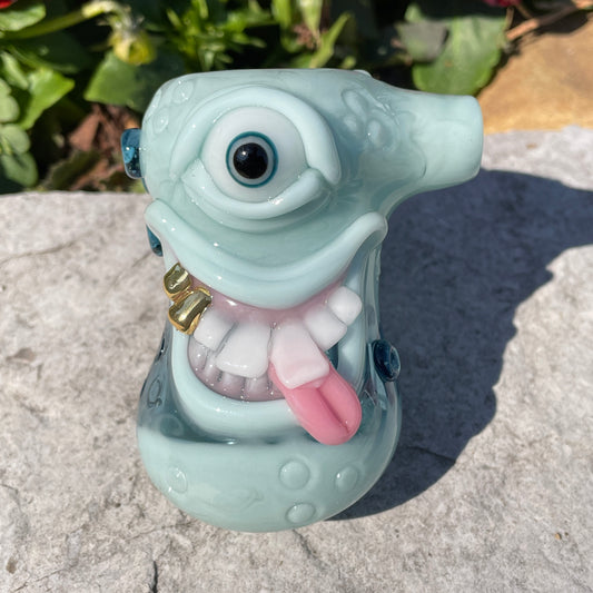 Smiley face bubbler detail view - premium glass art