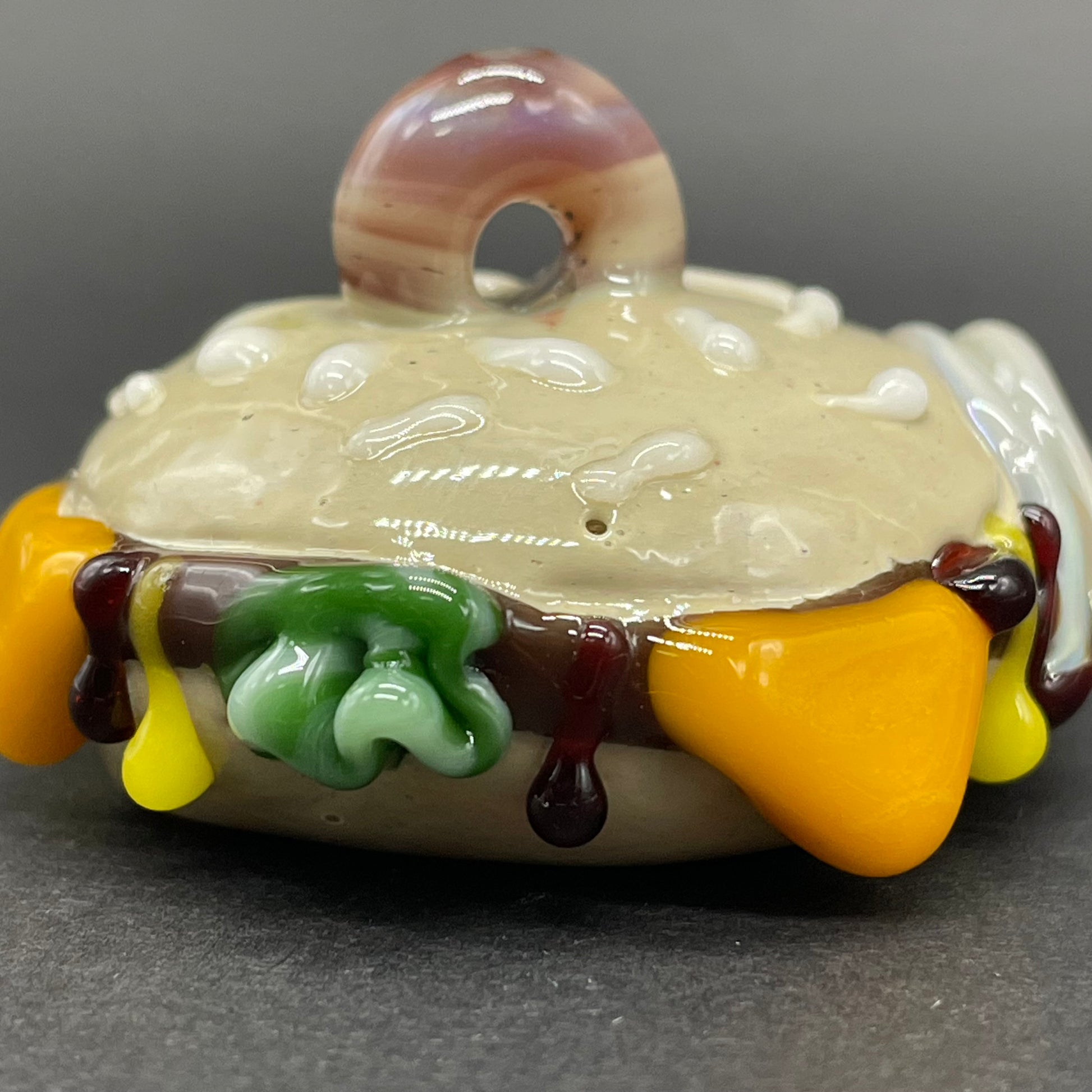 Hand-blown Eye love cheeseburger pendant - Leviathan Glass original