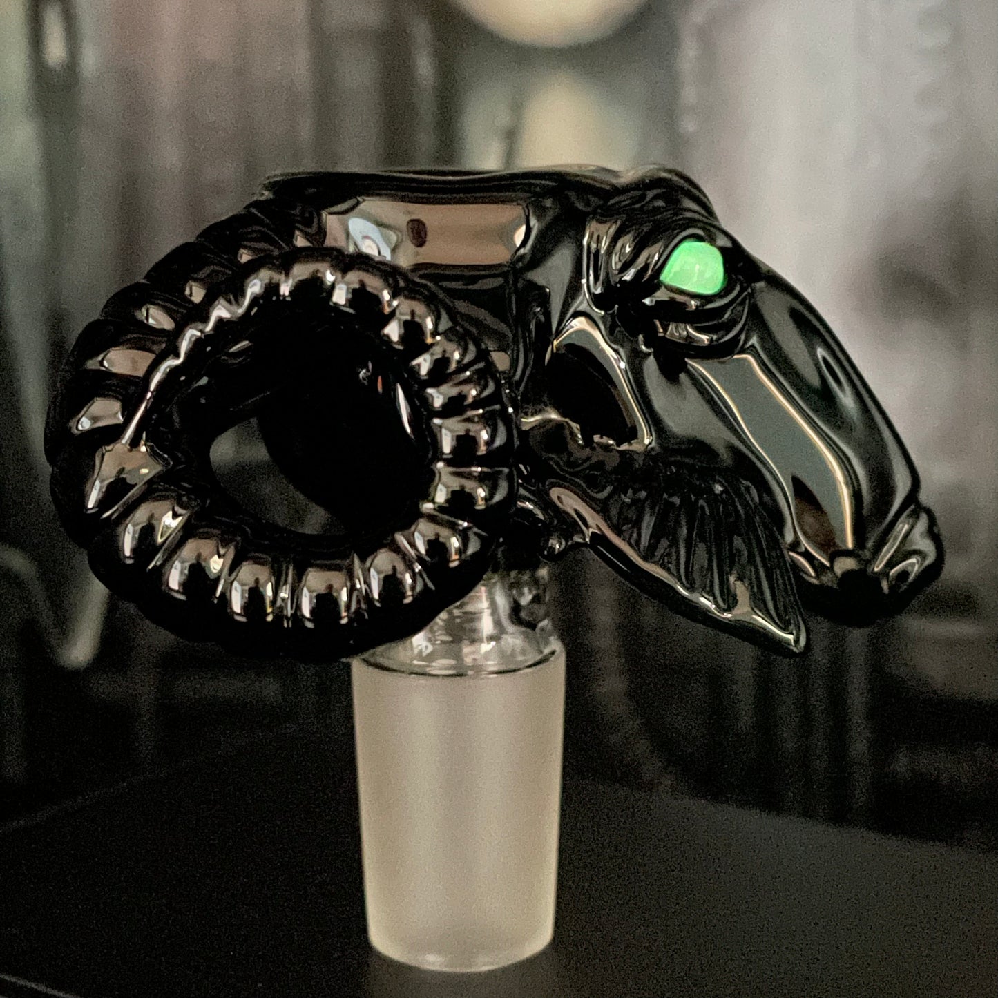 Hand-blown 18mm black Philip slide - Leviathan Glass original