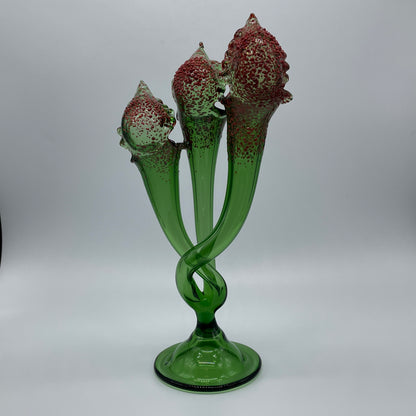 Artisan glass 3 stem pitcher plant sculpture - detailed craftsmanship
