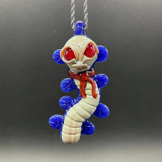 Labyrinth worm pendant detail view - premium glass art