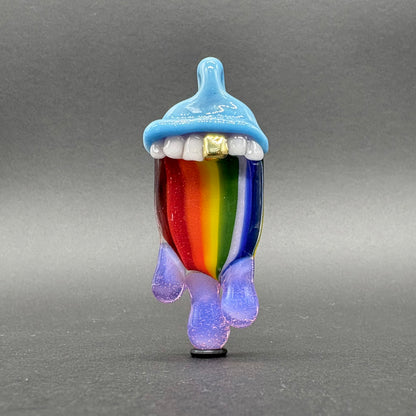 Drippy tongue rainbow tongue pendant detail view - premium glass art