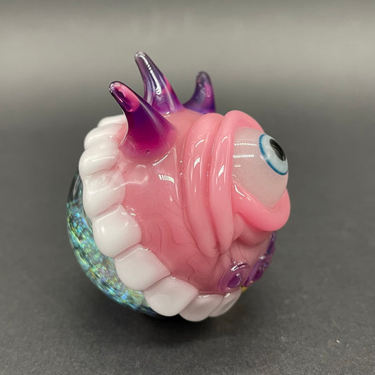 Hand-blown glass Hungry Dichroic marble by Leviathan Glass