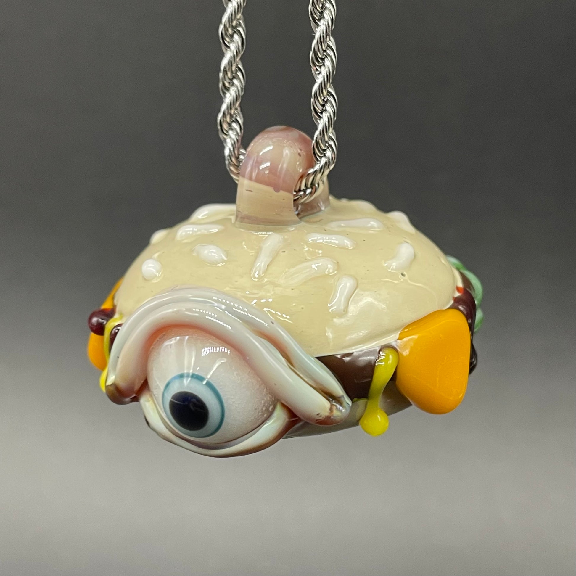Premium Eye love cheeseburger pendant - collectible glass art