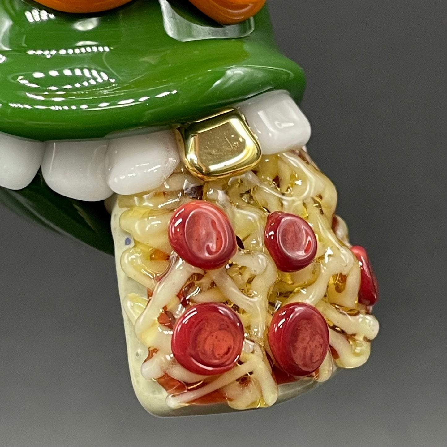 Glass Ninja Turtle Pendant – Handmade Michelangelo Pizza Necklace, TMNT Fan Jewelry glass art - premium handcrafted piece