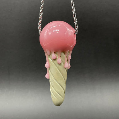 Close-up of Eye scream cone pendant - handcrafted glass